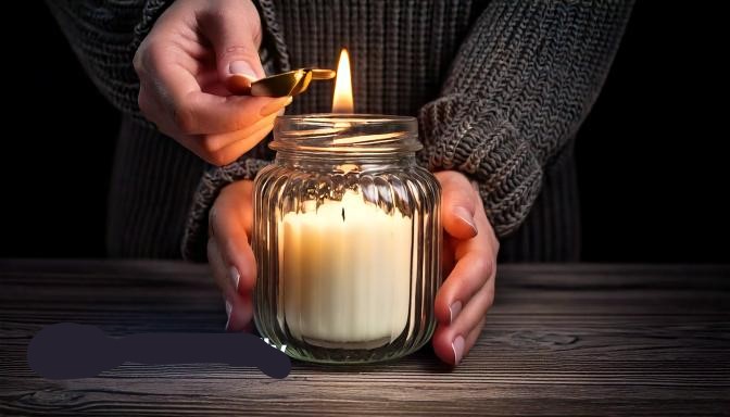 left candle burning in glass jar 1