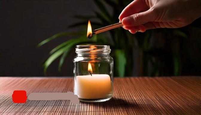 left candle burning in glass jar 2